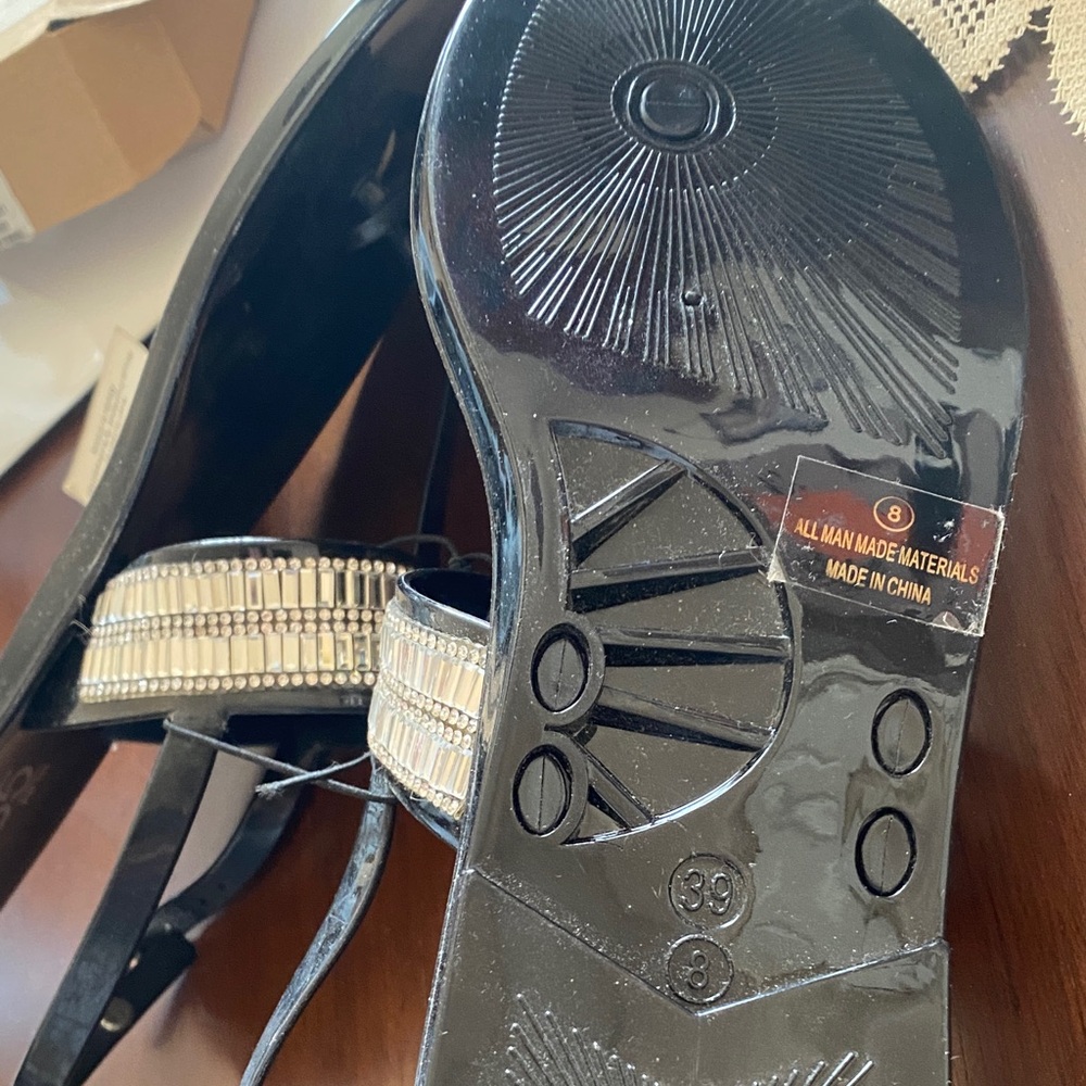 385 Fifth Black Sandals with Rhinestone Embellishments - Picture 2 of 3